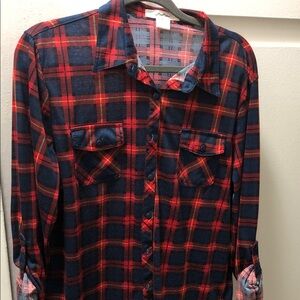 Red and Blue Plaid Flannel Shirt